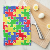 Heldere primaire kleuren Jigzaag Puzzle-stukken Theedoek (Quarter Fold)