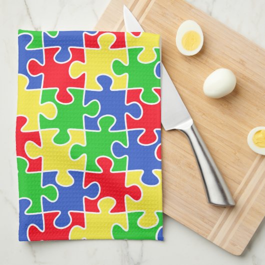 Heldere primaire kleuren Jigzaag Puzzle-stukken Theedoek (Quarter Fold)