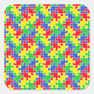Heldere primaire kleuren Jigzaag Puzzle-stukken Vierkante Sticker
