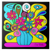 Heldere psychedelische bloemen tegeltje (Voorkant)