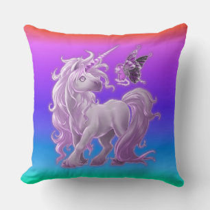 Heldere puntige regenboogroze Unicorn Kussen