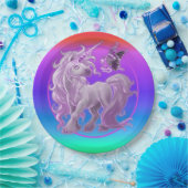 Heldere puntige regenboogroze Unicorn Papieren Bordje (Feest)