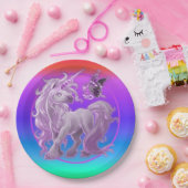 Heldere puntige regenboogroze Unicorn Papieren Bordje (Feest)