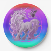 Heldere puntige regenboogroze Unicorn Papieren Bordje (Voorkant)