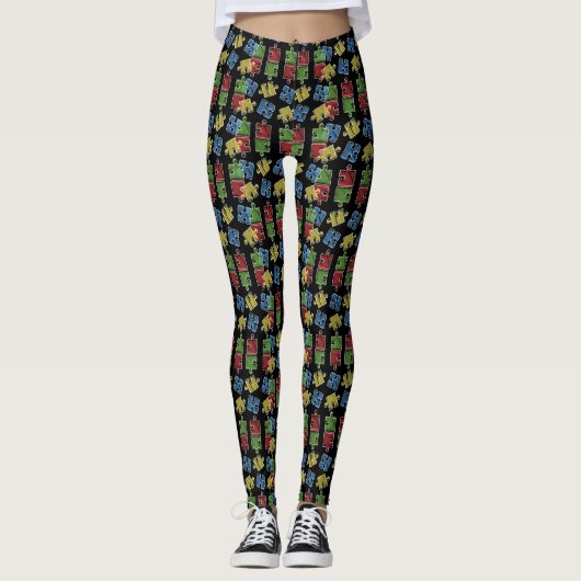 Heldere Puzzels Patroon Autisme Bewustzijn Leggings (Voorkant)