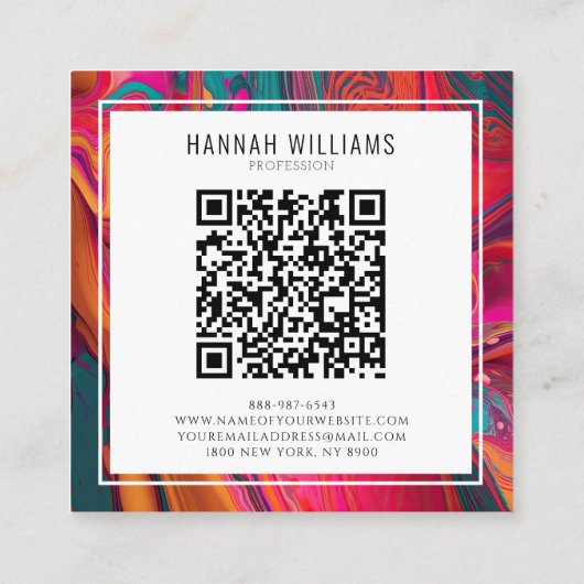 Heldere QR Code Kleurrijke Vloeibare Unieke Patroo Vierkante Visitekaartje (Achterkant)