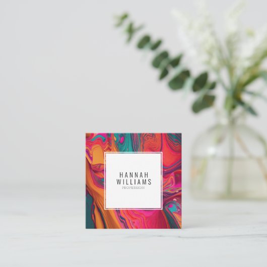 Heldere QR Code Kleurrijke Vloeibare Unieke Patroo Vierkante Visitekaartje (Staand voorkant)