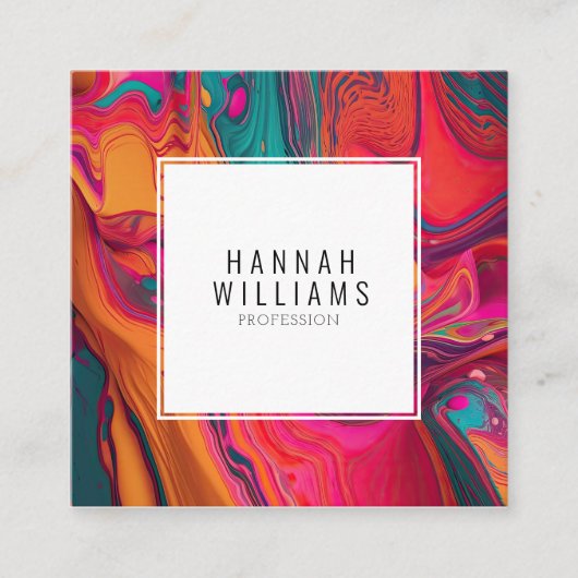 Heldere QR Code Kleurrijke Vloeibare Unieke Patroo Vierkante Visitekaartje (Voorkant)