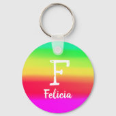 Heldere Rainbow Ombre Kleur Verloop Monogram Naam Sleutelhanger (Voorkant)