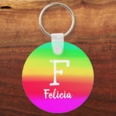 Heldere Rainbow Ombre Kleur Verloop Monogram Naam Sleutelhanger (Voorkant)