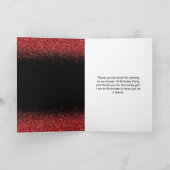 Heldere Red Dress Faux Glitter Sweet 16 verjaardag Bedankkaart (Binnen)