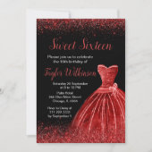 Heldere Red Dress Faux Glitter Sweet 16 verjaardag Kaart (Voorkant)