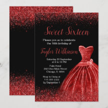 Heldere Red Dress Faux Glitter Sweet 16 verjaardag