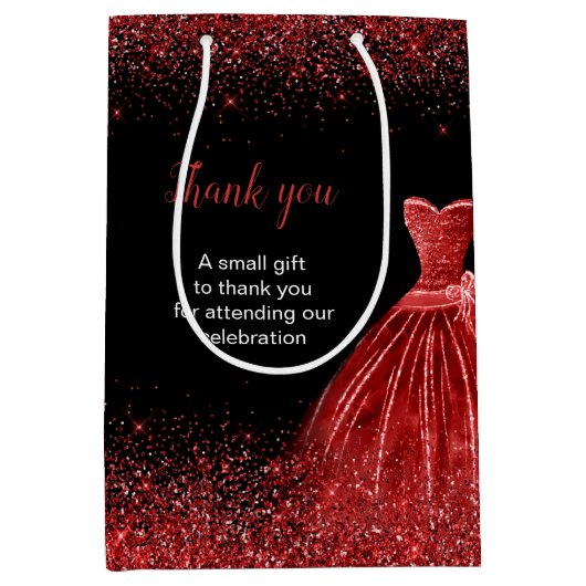 Heldere Red Dress Faux Glitter Sweet 16 verjaardag Medium Cadeauzakje (Voorkant)