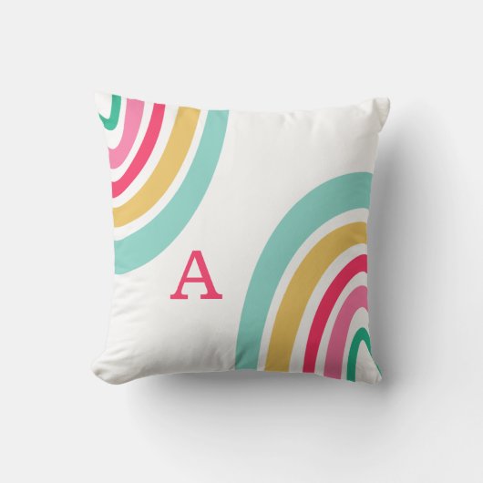 Heldere Regenbogen met Kleurrijke het Monogram van Kussen (Voorkant)