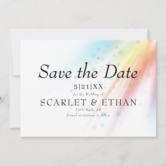 Heldere Regenboog Bubble Licht LGBTQ Bruiloft Save The Date (Voorkant)