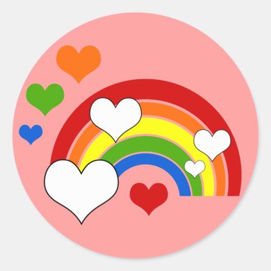 Heldere regenboog met hart ronde sticker (Voorkant)