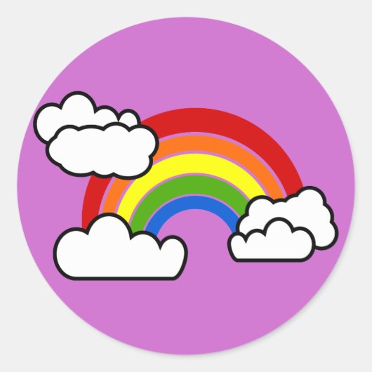 Heldere regenboog met vloeiende witte wolken ronde sticker (Voorkant)