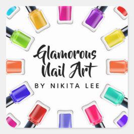 Heldere regenboog Nail Poolse kunst Tech Salon Aan Vierkante Sticker