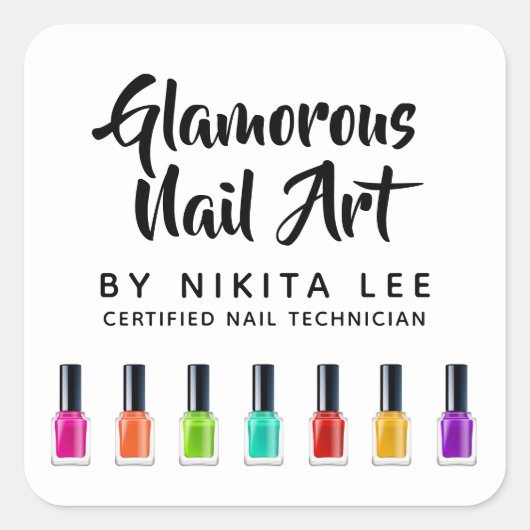 Heldere regenboog Nail Poolse kunst Tech Salon Aan Vierkante Sticker (Voorkant)