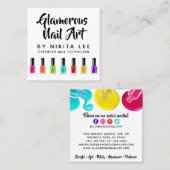 Heldere regenboog Nail Poolse kunst Tech Salon Aan Vierkante Visitekaartje (Voorkant / Achterkant)