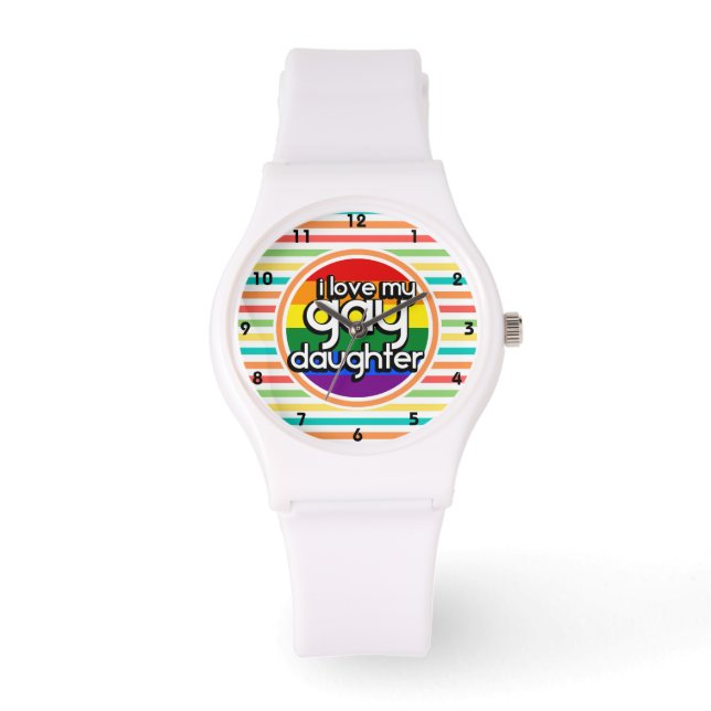 Heldere regenboog strepen, gay dochter horloge (Voorkant)