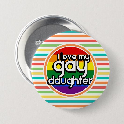 Heldere regenboog strepen, gay dochter ronde button 7,6 cm (Voorkant /achterkant)