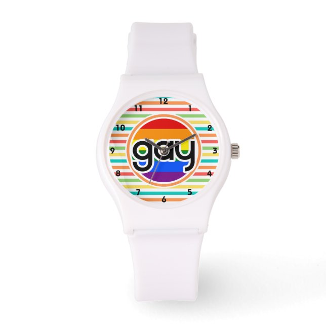 Heldere regenboog strepen, Gay Horloge (Voorkant)