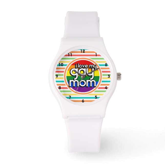 Heldere regenboog strepen, Gay Mom Horloge (Voorkant)