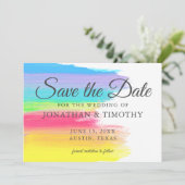 Heldere regenboog vrolijk modern save the date (Staand voorkant)