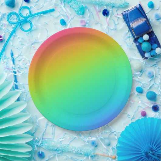 Heldere regenbooggradiënt bruiloft papieren bordje (Feest)