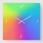 Heldere regenbooggradiënt vierkante klok (Voorkant)