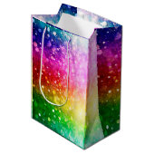 Heldere regenboogkleuren Bokeh Glitter Medium Cadeauzakje (Voorkant Gekanteld)