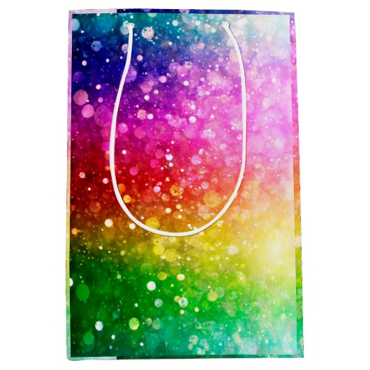 Heldere regenboogkleuren Bokeh Glitter Medium Cadeauzakje (Voorkant)