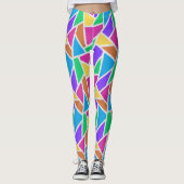 Heldere regenboogkleuren mozaïek leggings (Voorkant)