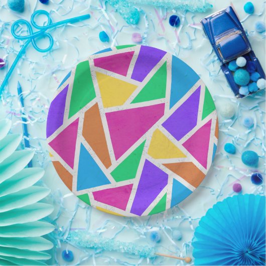 Heldere regenboogkleuren mozaïek papieren bordje (Feest)