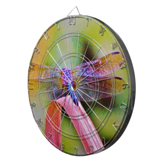 Heldere regenboogroze dragonvlieg dartbord (Voorkant Rechts)