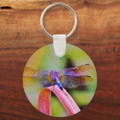 Heldere regenboogroze dragonvlieg sleutelhanger (Voorkant)