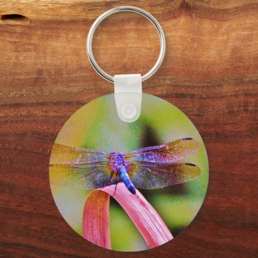 Heldere regenboogroze dragonvlieg sleutelhanger (Voorkant)
