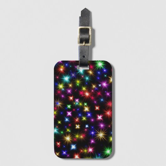 Heldere regenboogsparken, sterren en vuurwerk bagagelabel (Voorkant (verticaal))