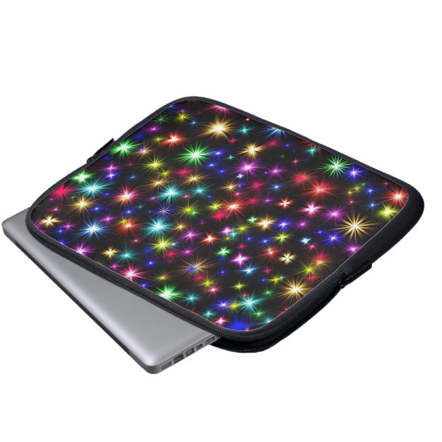 Heldere regenboogsparken, sterren en vuurwerk laptop sleeve (Voorkant onderkant)