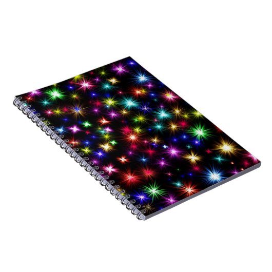 Heldere regenboogsparken, sterren en vuurwerk notitieboek (Rechterzijde)