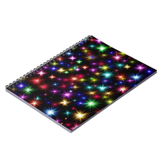 Heldere regenboogsparken, sterren en vuurwerk notitieboek (Linkerzijde)