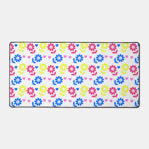 Heldere Retro Bloemen Patroon met Harten Bureaumat