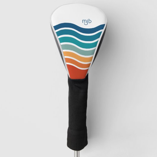 Heldere Retro golvende Strepen Patroon met Monogra Golfheadcover (Voorkant)
