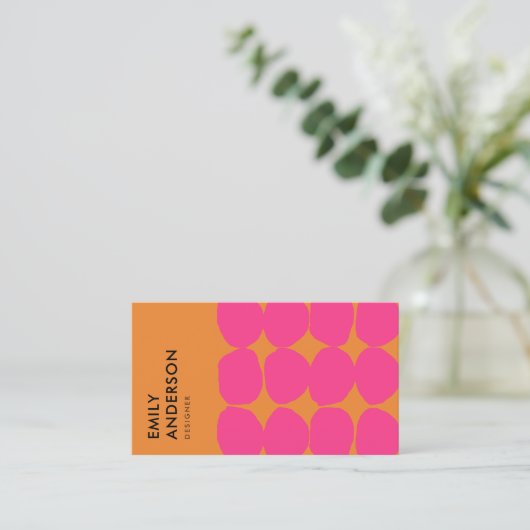 HELDERE RETRO GROTE HAND GETROKKEN ROZE ROEST POLK VISITEKAARTJE (Staand voorkant)