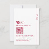 Heldere Retro Hot Roze QR Code Monogram Huwelijk RSVP Kaartje (Voorkant)