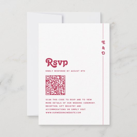 Heldere Retro Hot Roze QR Code Monogram Huwelijk RSVP Kaartje (Voorkant)
