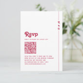Heldere Retro Hot Roze QR Code Monogram Huwelijk RSVP Kaartje (Staand voorkant)