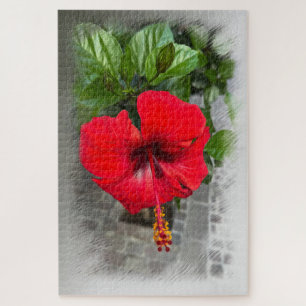 Heldere rode bloem legpuzzel